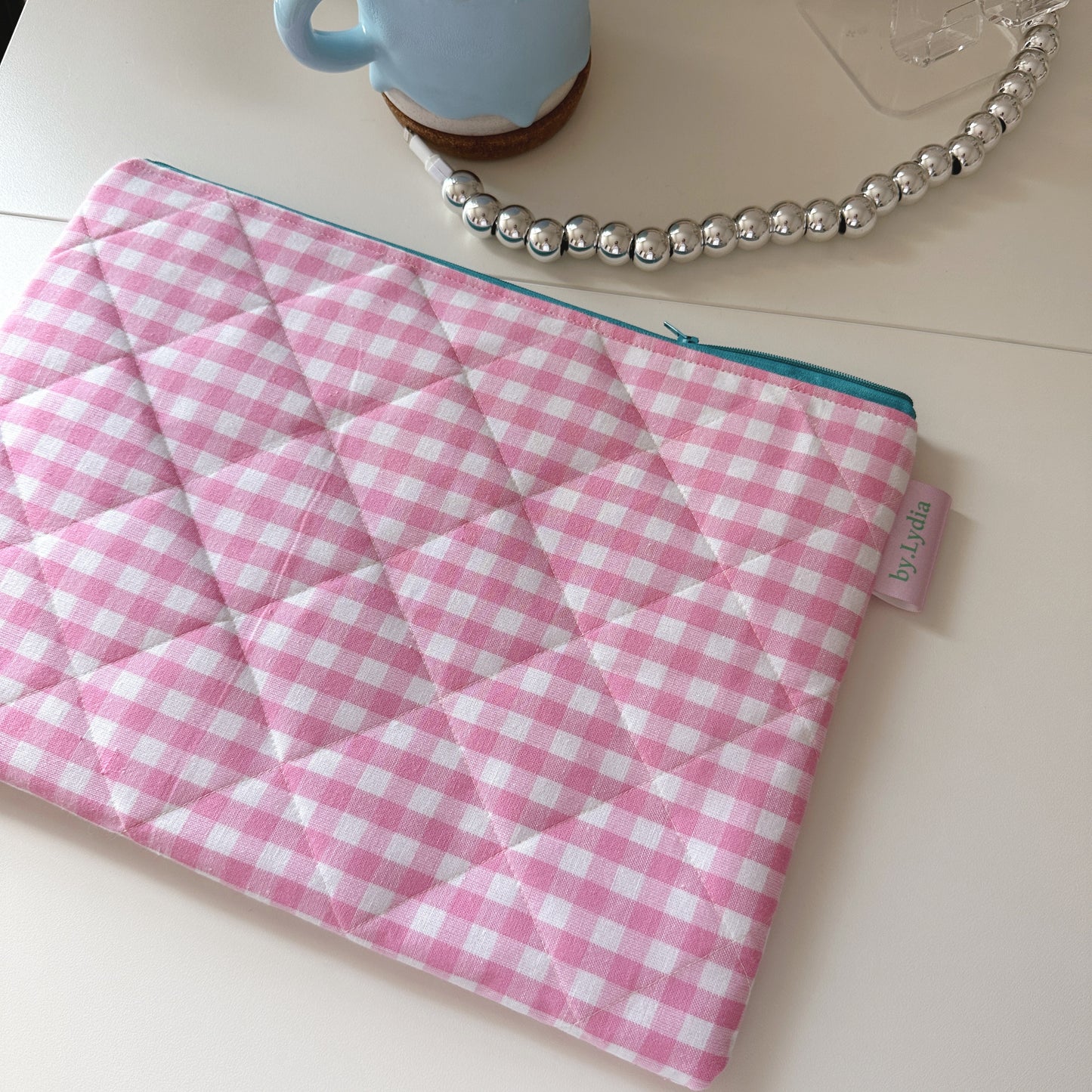 13" Laptop Pouch - Pink Gingham