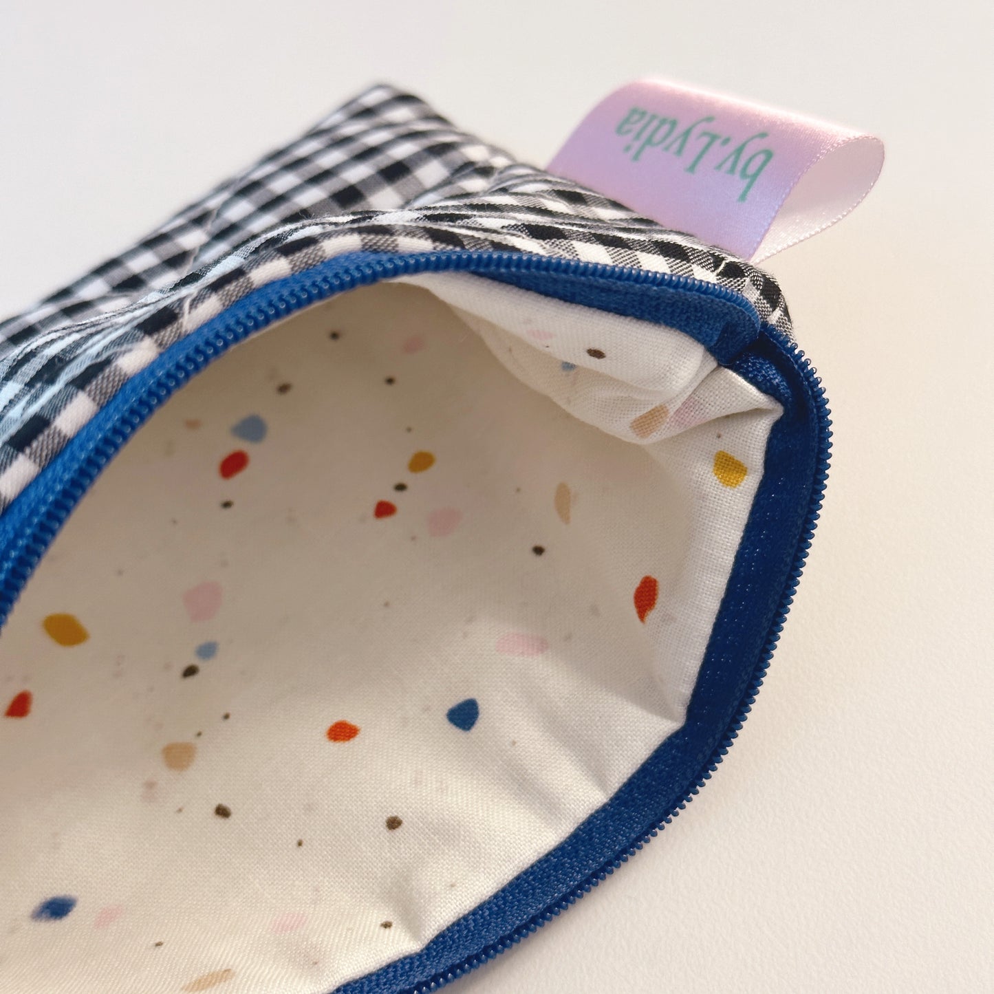 Small Flat Pouch - Black Gingham