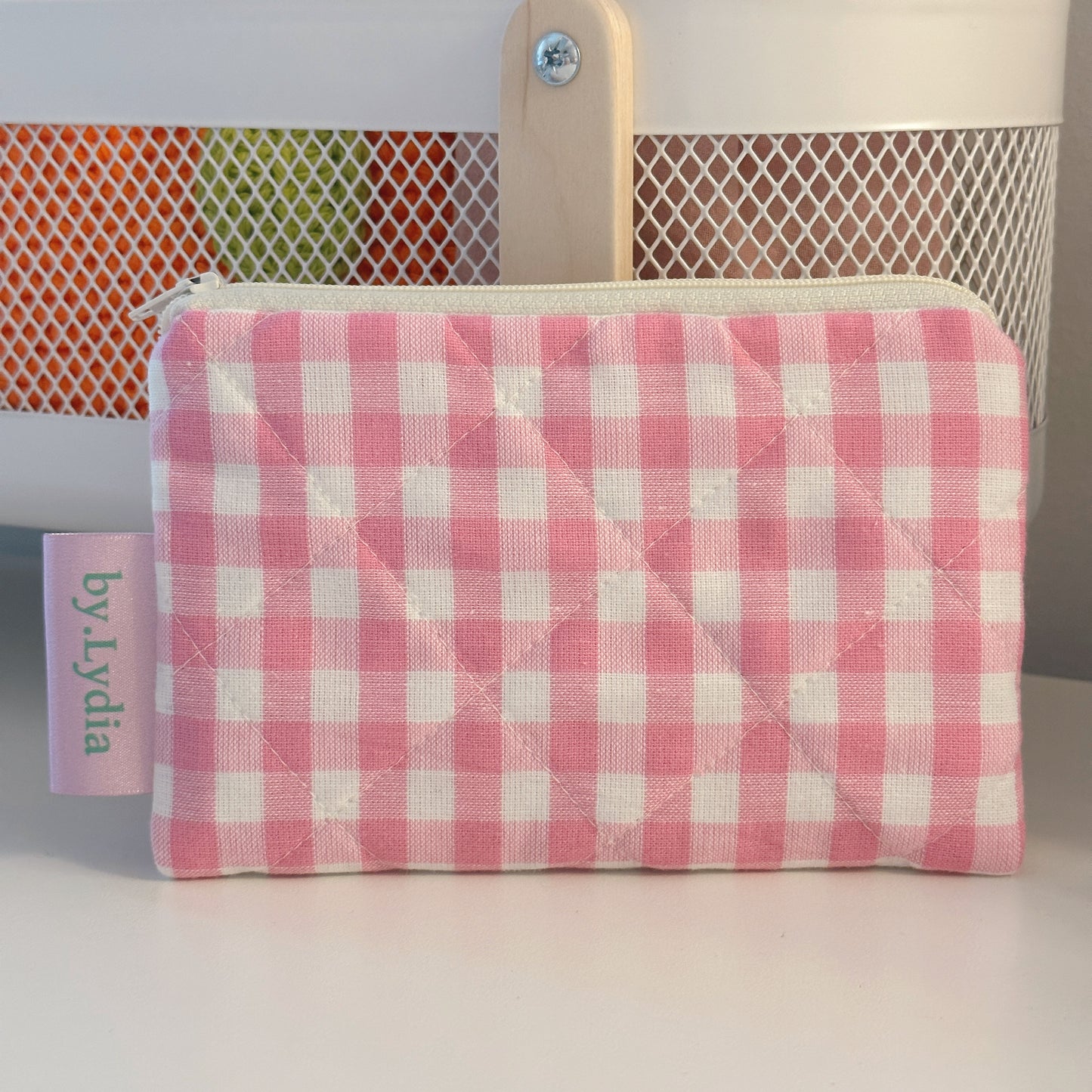Small Flat Pouch - Pink Gingham