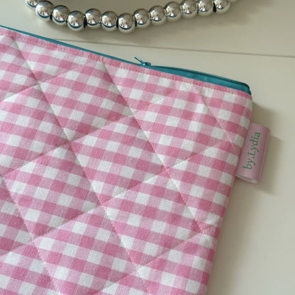 13" Laptop Pouch - Pink Gingham