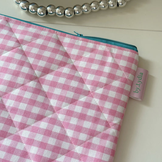 13" Laptop Pouch - Pink Gingham