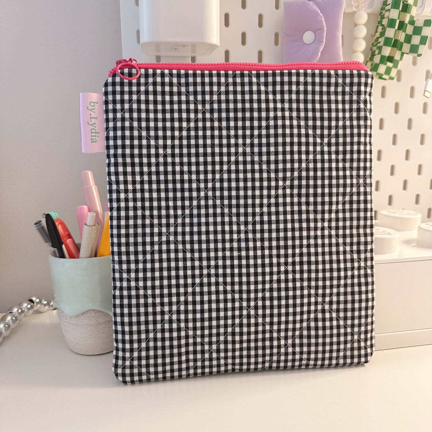 11" iPad Pouch - Black Gingham